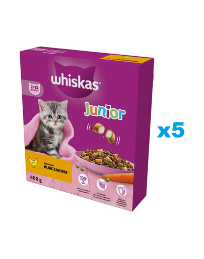 WHISKAS Junior 5x800 g hrana pentru pui de pisica, cu pui