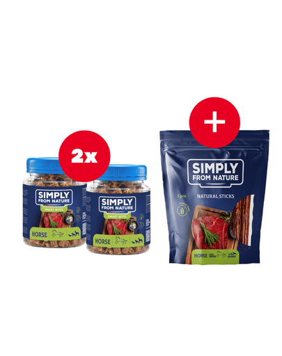 SIMPLY FROM NATURE Smart recompensa caini, din cal 2 x 130 g + snack GRATIS