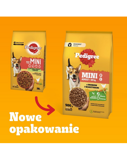 PEDIGREE Adult MINI 500 g carne de pasare si legume hrana uscata completa pentru caini adulti de rase mici