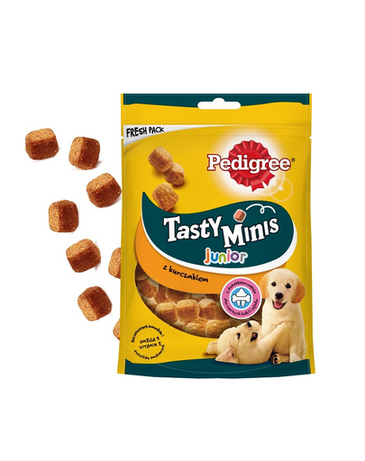 PEDIGREE Tasty Minis Junior 125 g Recompense pentru catei, cu pui