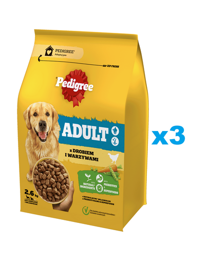 PEDIGREE Adult 3x2,6 kg pui si legume, hrana caini talie medie si mare