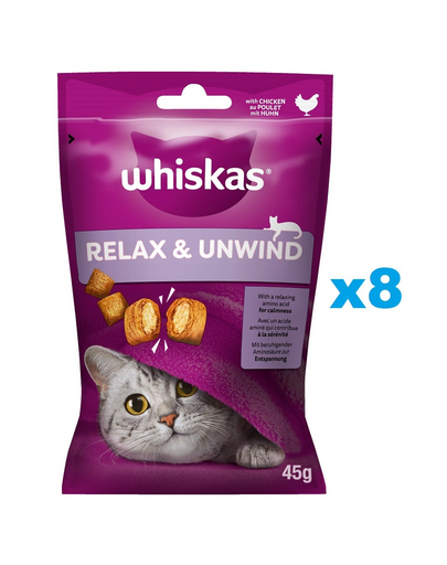 WHISKAS Relaxare si Calm 8x45 g snack cu pui pentru pisica