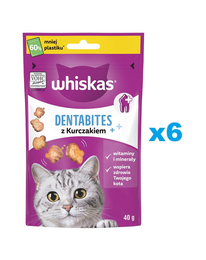 WHISKAS Dentabites 6x40 g gustare dentara pisici adulte, cu pui