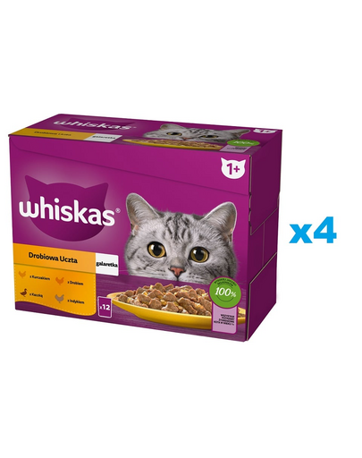 WHISKAS Hrana umeda pisici, cu pui, rata, pasare, curcan in aspic 48x85g