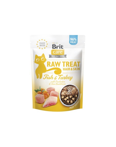 BRIT Care Raw Treat Freeze Dried Hair Skin Cat 40 g recompensa liofilizata din peste si curcan cu probiotice pentru pisici