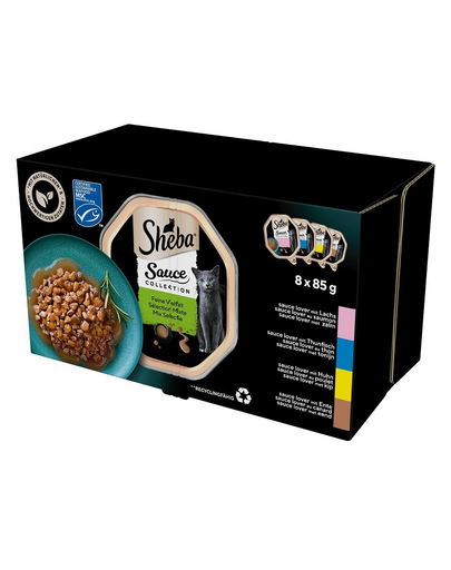 SHEBA Sauce Collection 32x85 g tavi hrana pisica in sos cu somon, ton, pui, rata
