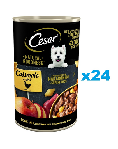 CESAR Hrana pentru caini cu pui, cu morcovi, paste din cereale integrale si mere, in sos 24x400 g