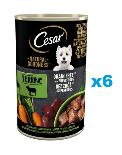 CESAR Natural Goodness Set conserve pentru caini, cu pui, igname si afine 6x400 g