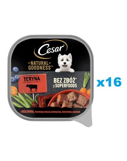 CESAR Natural Goodness Mancare caine, cu vita, fasole verde, morcovi si fructe de padure 16x100 g