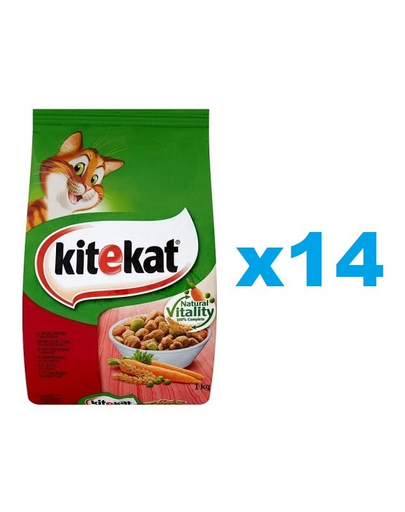 KITEKAT mancare uscata pentru pisici cu carne de vita si legume 14x300g