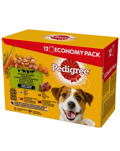 PEDIGREE Mix mancare umeda caine, vita si miel, vita si ficat, pui, curcan, in sos 12x100g