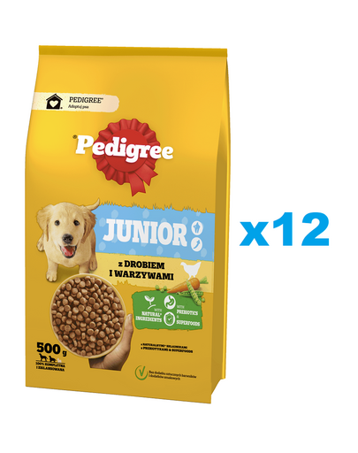 PEDIGREE Junior 12x500 g Set hrana catei talie medie si mare, pasare si legume