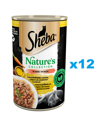 SHEBA conserve mancare pisici 12x400 g Nature\'s Collection pasare cu ficat, ulei de peste si morcovi