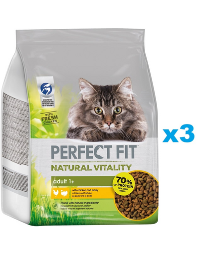 PERFECT FIT Natural Vitality 3x2,4 kg hrana pui si curcan pentru pisica adulta