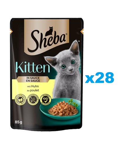 SHEBA Kitten plicuri pentru pui pisica 28x85 g bucati de pui in sos