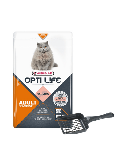 VERSELE-LAGA Opti Life Cat Adult Sensitive Salmon 2.5 kg pentru pisici sensibile + Lopatica litiera GRATIS