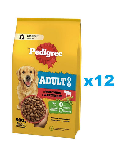 PEDIGREE Adult 12x500 g pachet hrana uscata caini talie medie, cu vita si legume