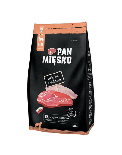 PAN MIĘSKO Hrana caini talie mica, cu vitel si curcan 20kg