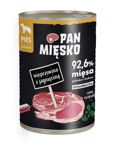 PAN MIĘSKO porc si miel hrana pentru caini conserva 400 g