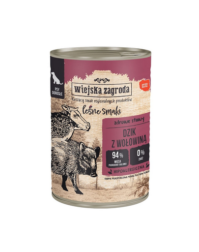 WIEJSKA ZAGRODA Wild Flavours Conserva caini adulti, cu mistret si vita 400 g