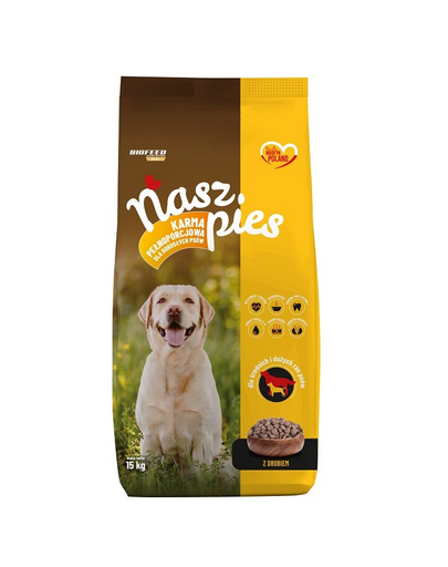 BIOFEED NASZ PIES pasăre 15 kg hrană câini mari și medii