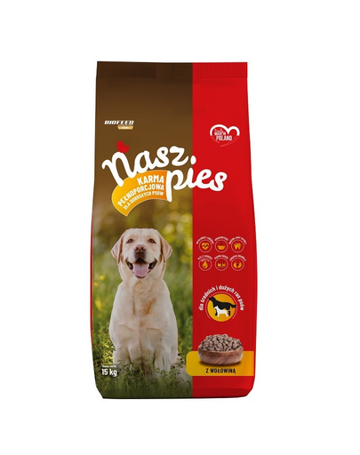 BIOFEED NASZ PIES cu vită 15 kg hrană câini adulți rase medii și mari
