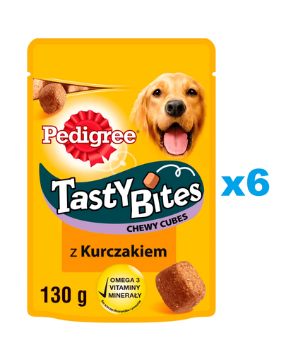 PEDIGREE Tasty Bites Chewy Cubes Set recompense cu pui pentru caine 6x130 g