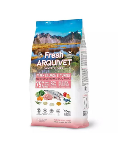 Hrana cu somon si curcan ARQUIVET Fresh pentru caini, semiumeda 10 kg