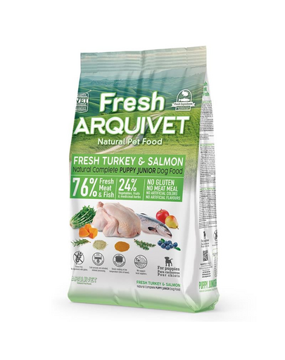 Hrana pentru catei, semiumeda ARQUIVET Fresh Puppy Junior 2,5 kg curcan si somon