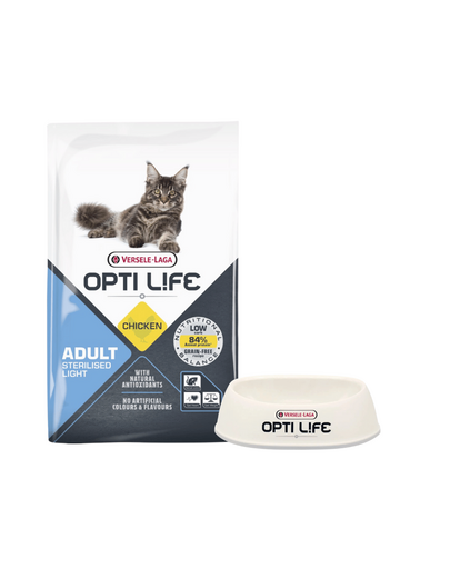 VERSELE-LAGA Opti Life Cat Sterlised/Light Chicken 7.5 kg hrana pisica sterilizata, cu pui + bol GRATIS