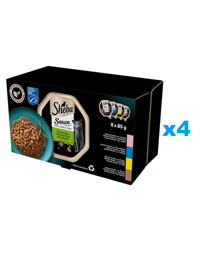 SHEBA Sauce Collection 32x85 g hrana pisici, tava cu somon, ton, pui, rata in sos