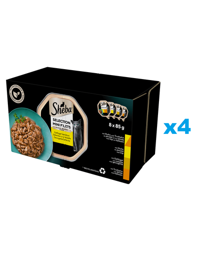 SHEBA Selection tavi hrana pisica 32x85 g in sos cu pui si curcan, pui, pasari de curte, curcan