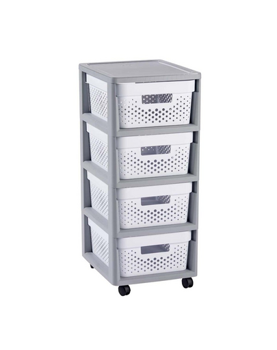 Dulap pe roti CURVER KNOCK DOWN gri/alb, 4 x 11 L