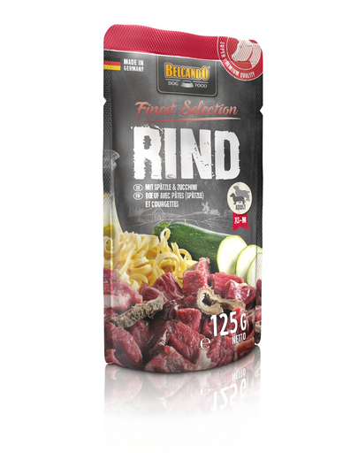 BELCANDO Finest Selection hrana umeda pentru caini, cu vita, taitei de casa si dovlecei, 125 g