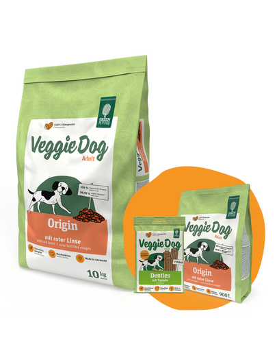 GREEN PETFOOD VeggieDog Origin hrana pentru caini cu linte 10kg + 900g & Denties GRATIS