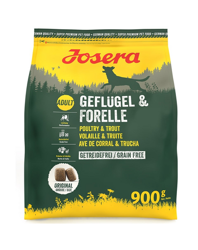 Sac hrana JOSERA Geflügel Forelle 900 g pentru caini activi, fara cereale