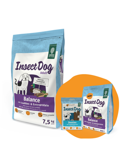 Hrana caini adulti GREEN PETFOOD InsectDog Balance 7,5kg + 900g & Denties GRATIS