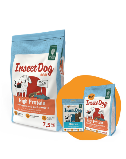 Hrana caini GREEN PETFOOD InsectDog High Protein 7,5kg + 900g & Denties GRATIS