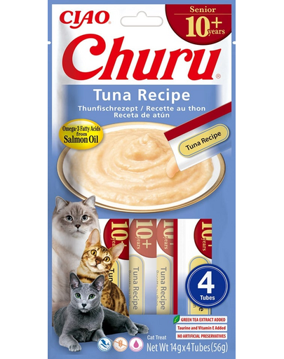 INABA Churu Cat Senior Tuna 4x14g gustare cremoasa cu aroma de ton pentru pisici in varsta
