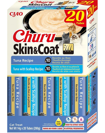 Recompense INABA Churu Cat Skin Coat 20x14g ton, ton si ton si scoici pentru pisici