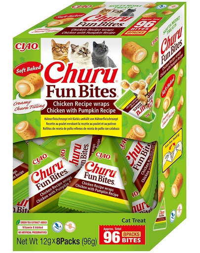 INABA Churu Cat Fun Bites Chicken with Pumpkin 8x12g wrapuri cu pui și dovleac pentru pisici