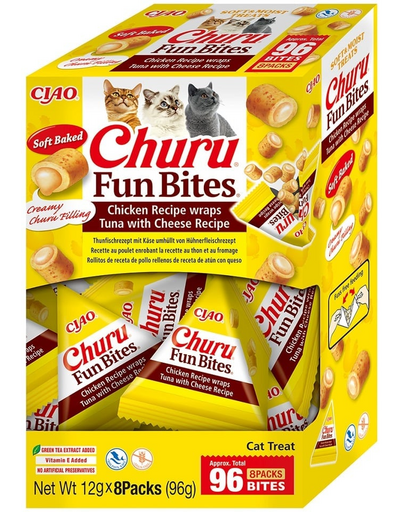 INABA Churu Cat Fun Bites Pui cu Ton și Brânză 8x12g wrap-uri cu pui, ton și brânză pentru pisici