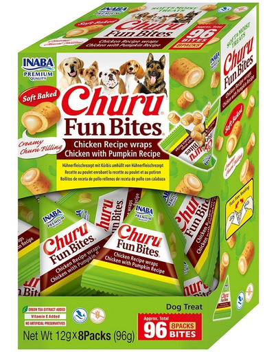 INABA Dog Churu Fun Bites Chicken with Pumpkin 8x12g rulouri cu pui si dovleac pentru caini