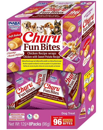 INABA Dog Churu Fun Bites Chicken with Sweet Potato 8x12g recompense cu pui si cartofi dulci pentru caini