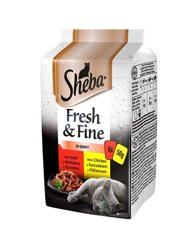 SHEBA Fresh&Fine pentru pisici 6x50g vita si pui in sos