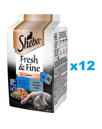 SHEBA plicuri mancare pisici 72x50 g Fresh&Fine in sos cu ton si cod