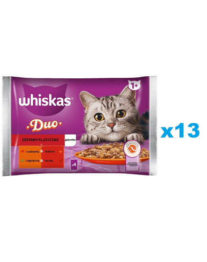 WHISKAS Adult Set 52x85 g plicuri hrana umeda pisica Classic Meals bucati de vita, pasare, miel si rata in jeleu