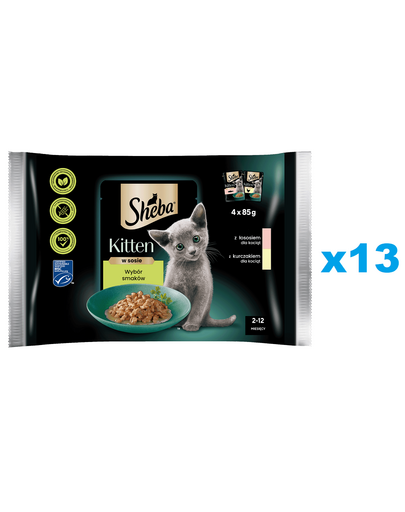 SHEBA Kitten plicuri 52x85g hrana umeda pisoi, somon si pui in sos