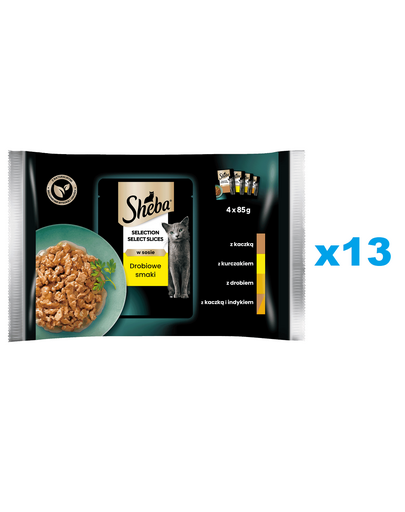 SHEBA Selection Select Slices 52x85 g mancare pentru pisici adulte felii de rata, pui, pasare, rata si curcan in sos