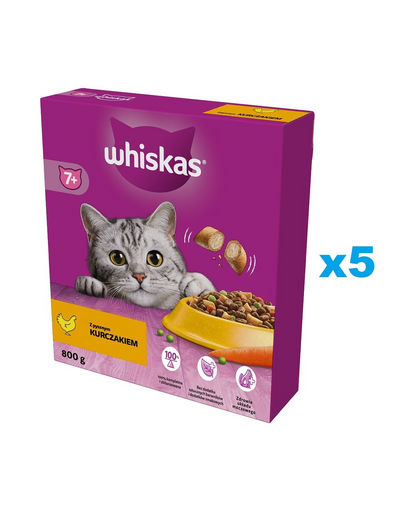 WHISKAS Senior 5x800g hrana pisici senior, cu pui delicios